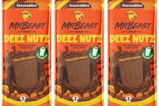 Three bars of MrBeast Feastables chocolate
