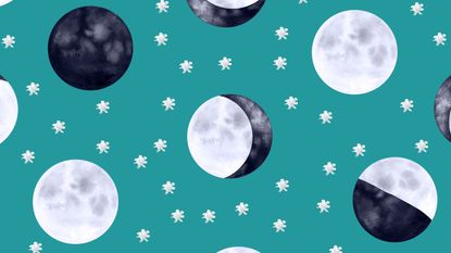 Moon phases watercolor seamless pattern. Template for decorating designs and illustrations.