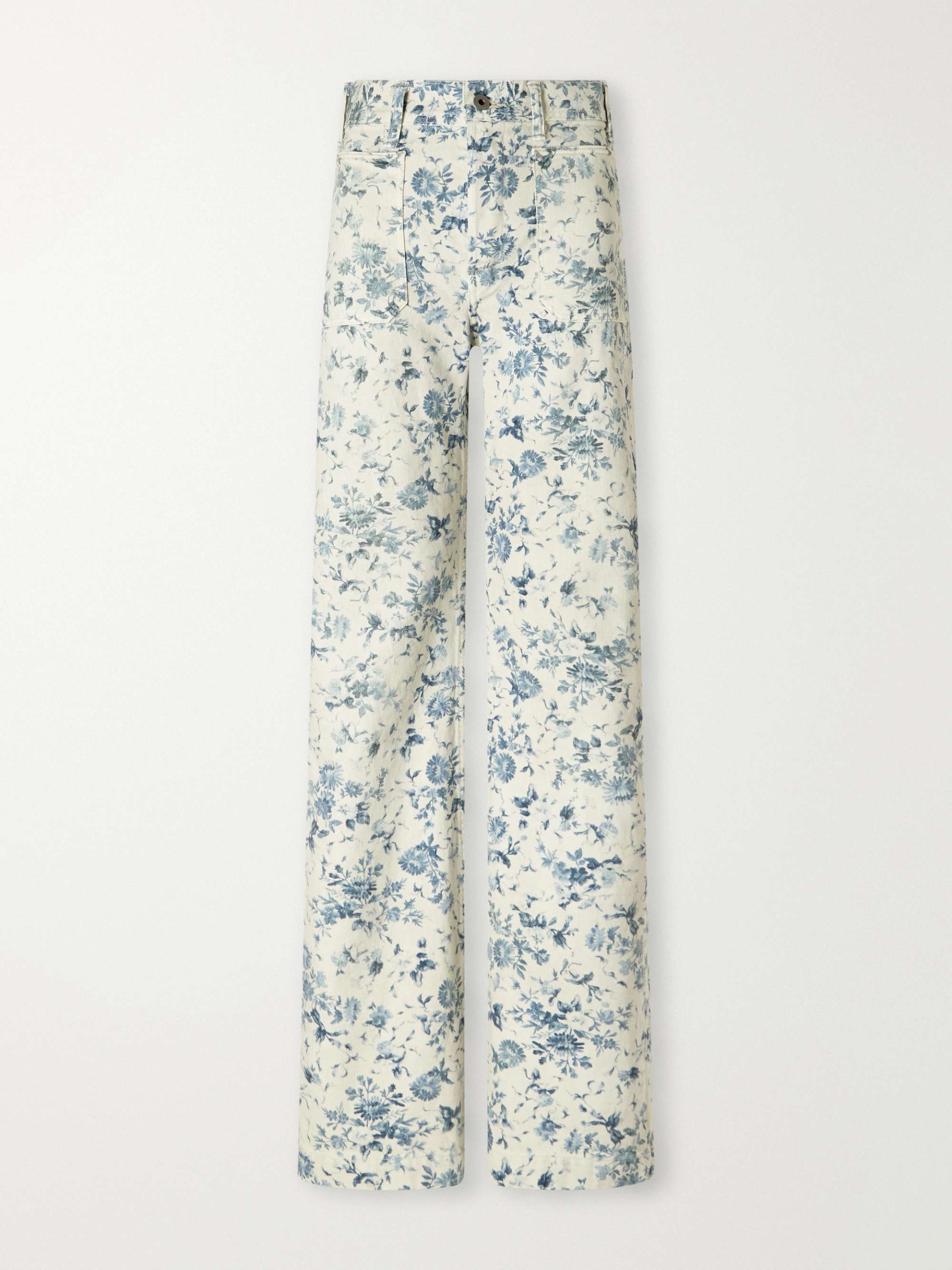 Floral-Print High-Rise Straight-Leg Jeans