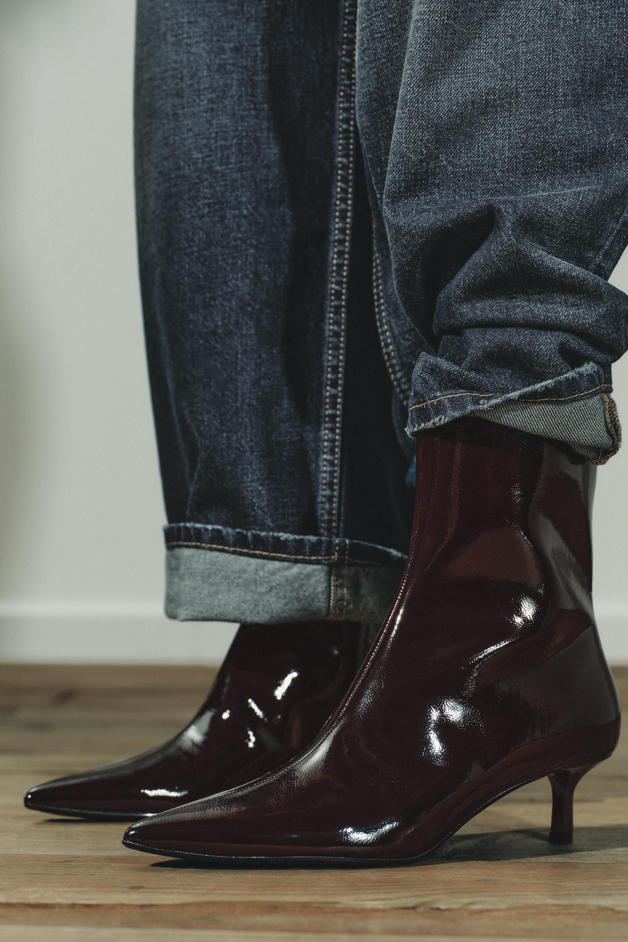 Patent Effect Kitten Heel Ankle Boots