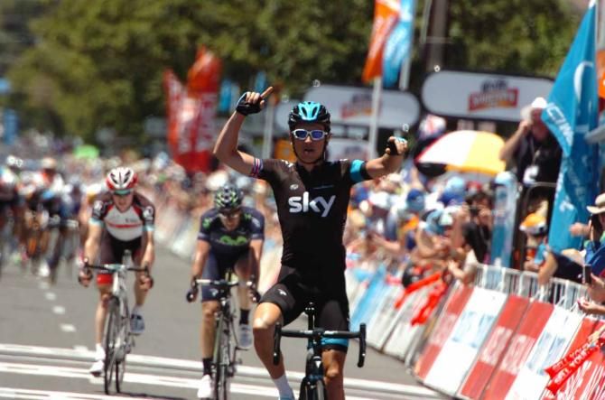 Geraint Thomas (Sky) in celebratory mode.