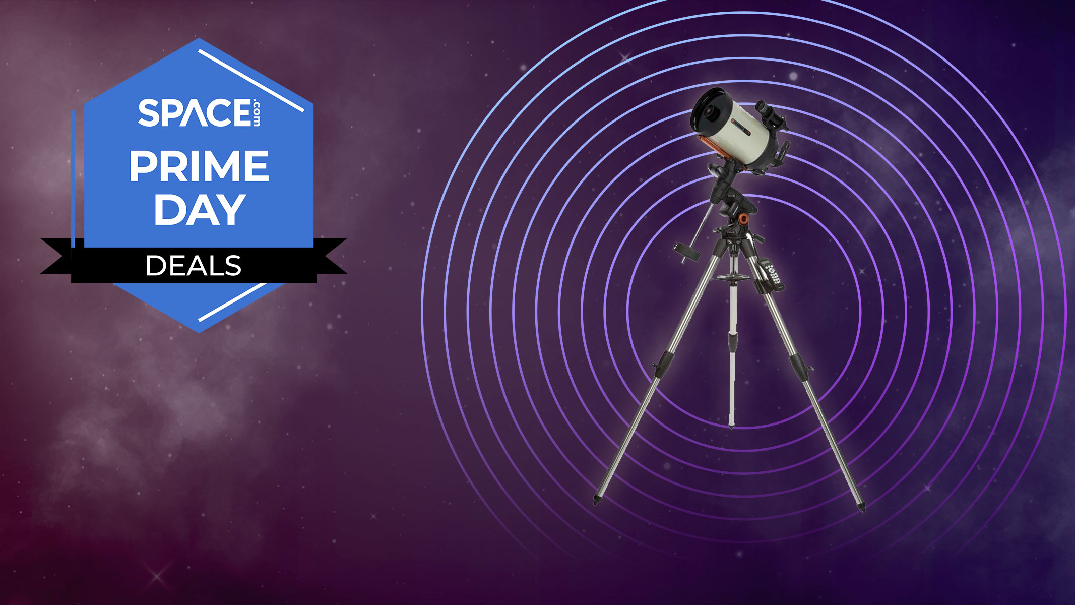 Celestron Advanced VX 8&quot; EdgeHD on a purple background with Space.com Prime Day badge.