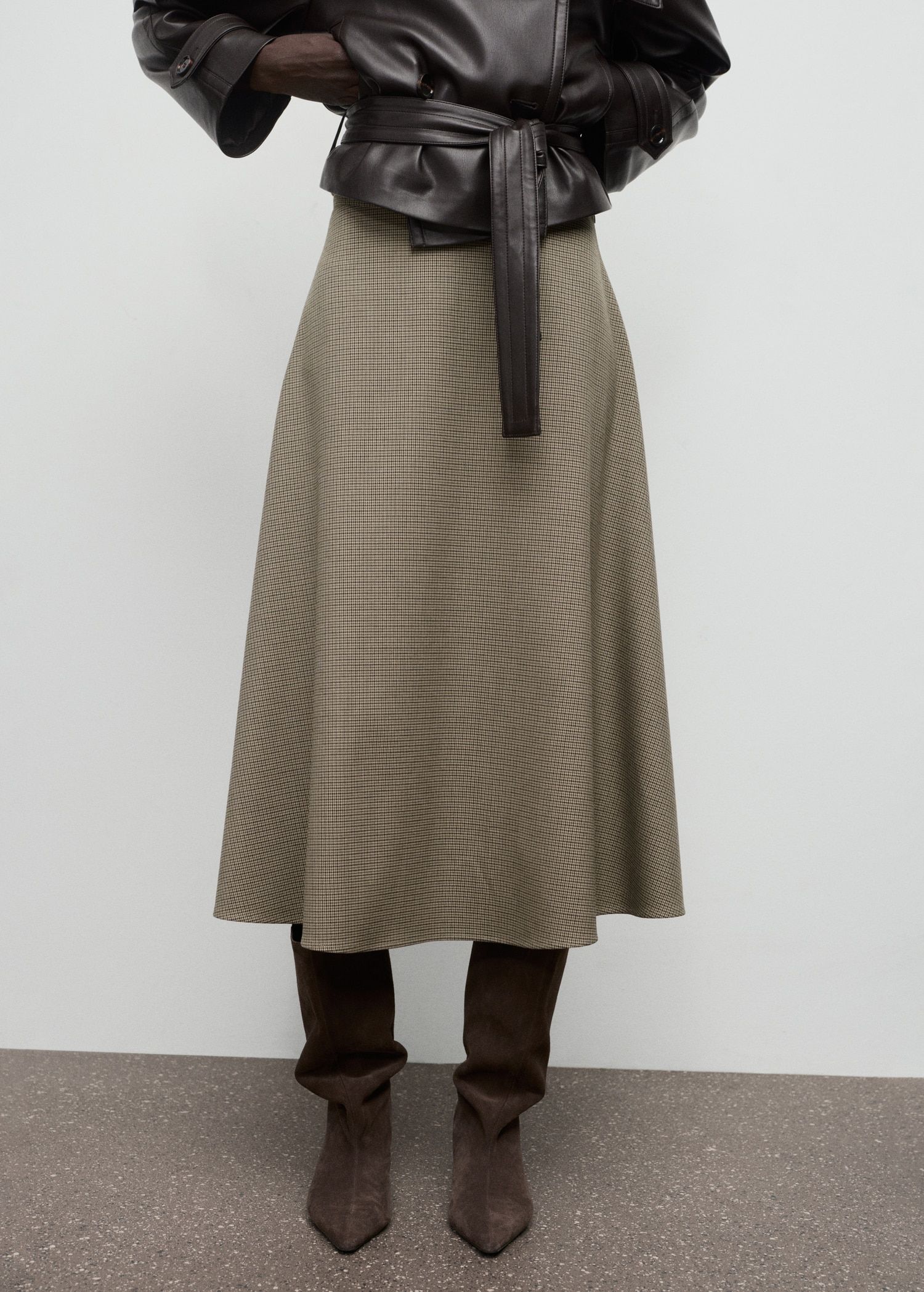 Houndstooth Wool-Blend Skirt - Women | Mango Usa