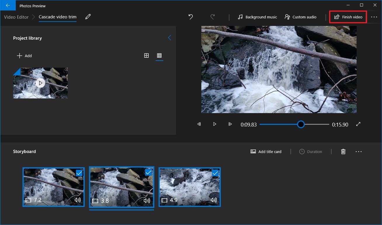 Photos finish video trim option