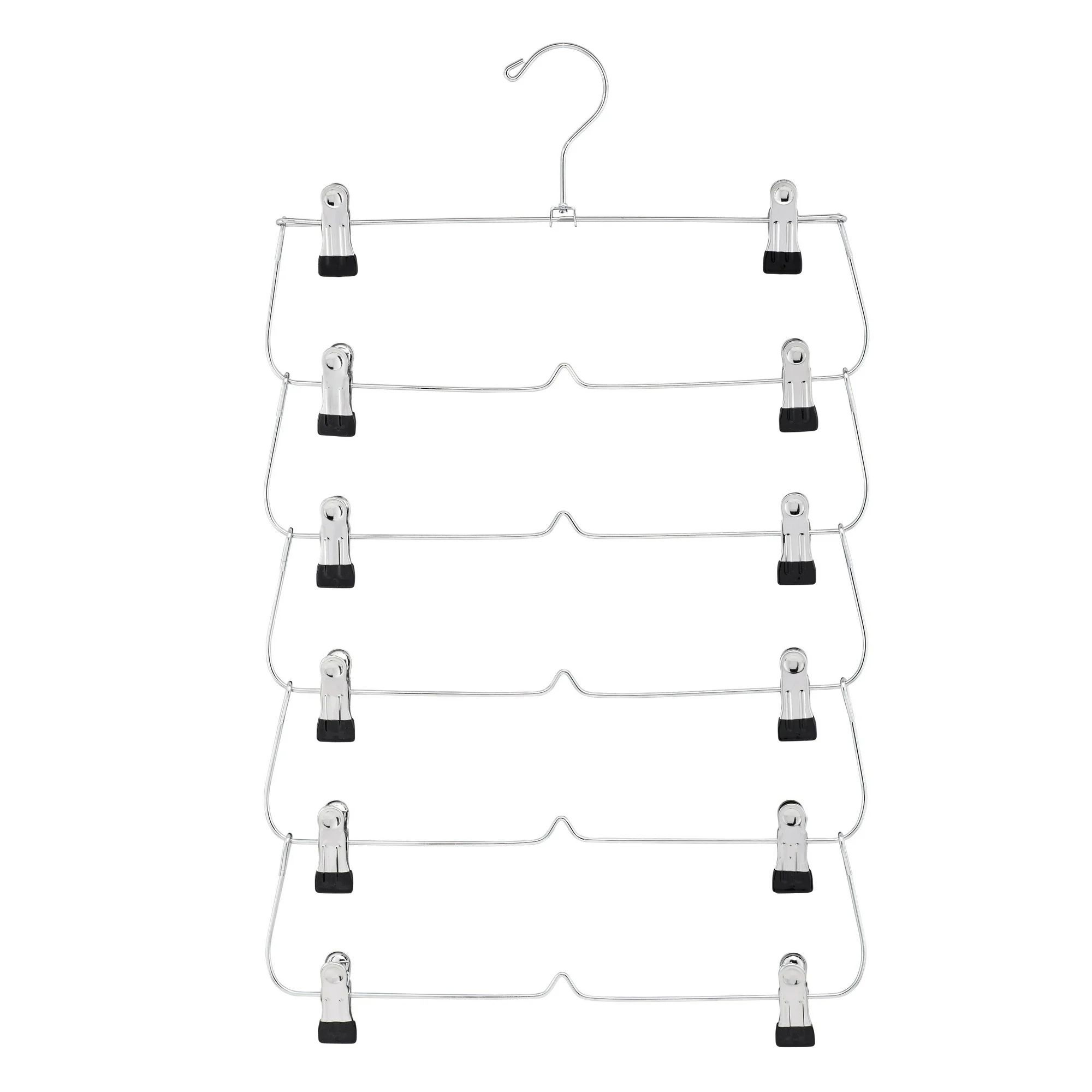Tiered metal clothes hanger with clips