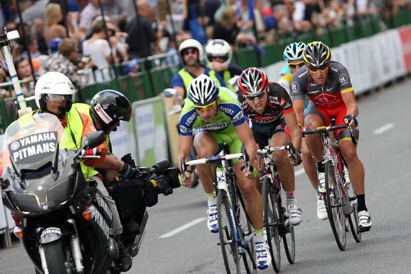 Peter Sagan leads out Mathieu Perget and Lance Armstrong in the day's main break away.