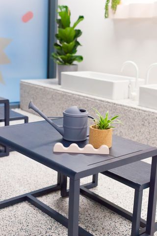 Child's activity table with watering can and plant