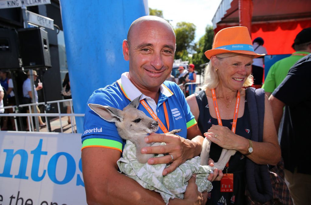 Photos of former pros with joeys is a given at the Tour Down Under
