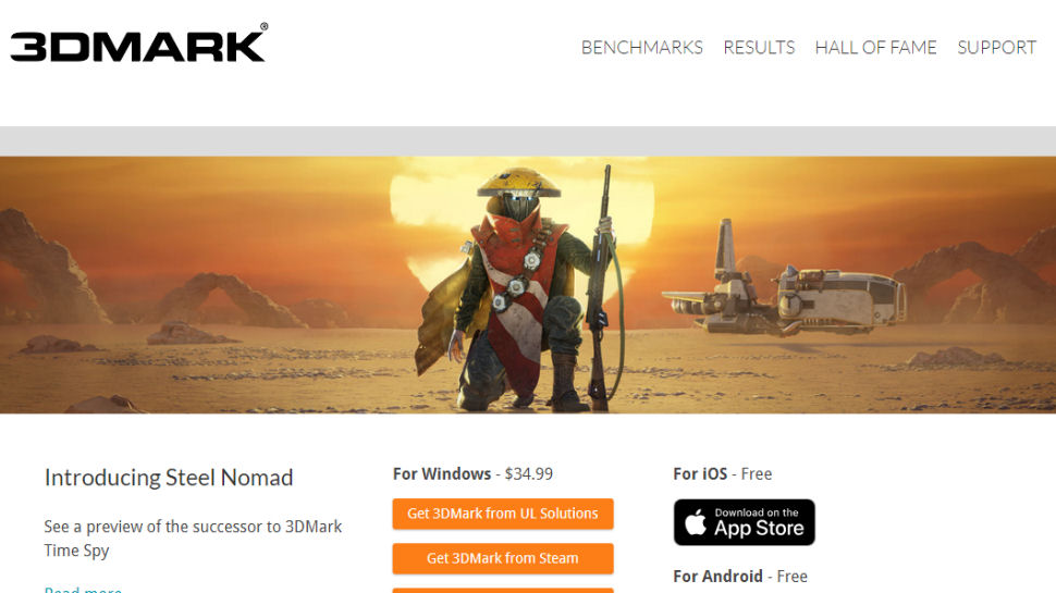 Screenshot of the website for 3DMark