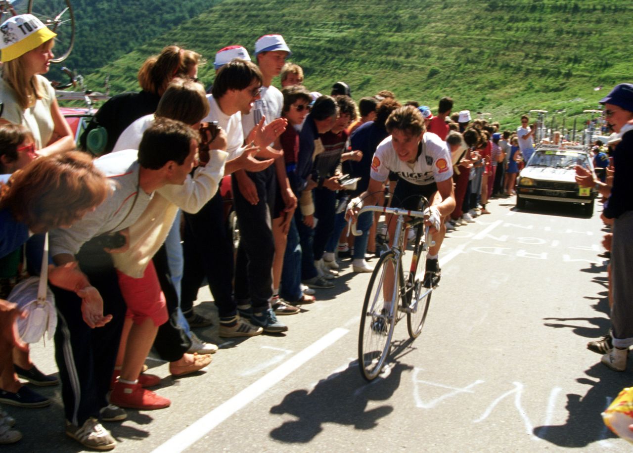Robert Millar climbing Alpe d'Huez during the 1984 Tour de France