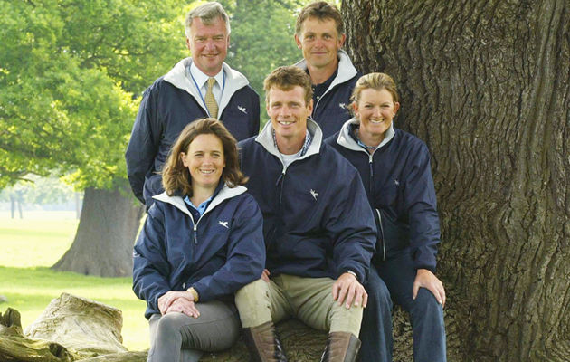 WINDSOR, ENGLAND - MAY 28: The British Olympic Equestrian team are announced on the second day of the Windsor International Horse Trials at Windsor Great Park on May 28, 2004 in Windsor, England. Pictured front row from Left, Pippa Funnell, William Fox Pitt, and Sarah Cutteridge. Back Row, Yogi Breisner and Leslie Law, (Photo by Carl De Souza/Getty Images)