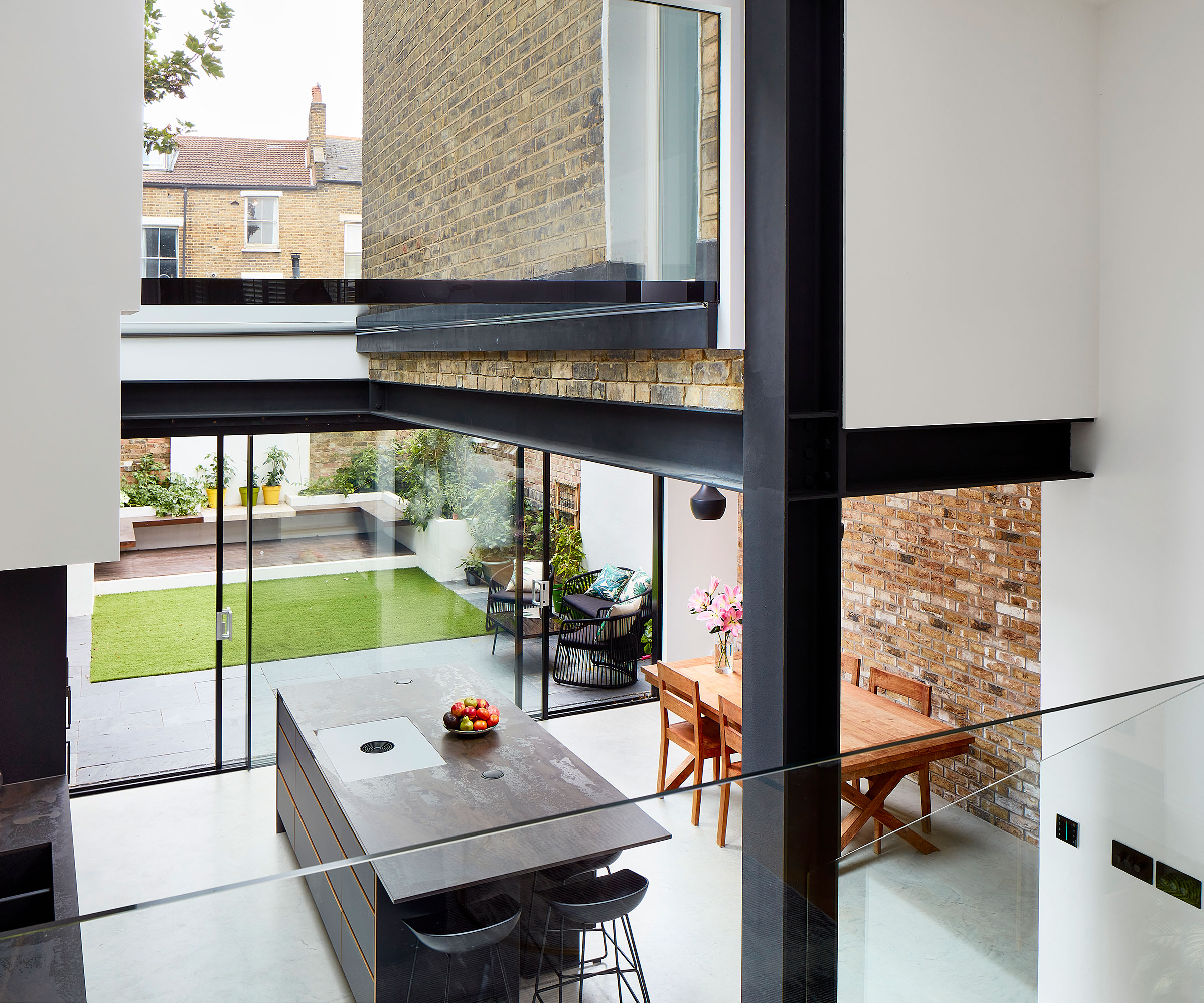 modern glass and steel side extension
