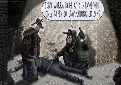 Political Cartoon U.S. Red Flag Gun Laws Law Abiding Citizens Gun Bans