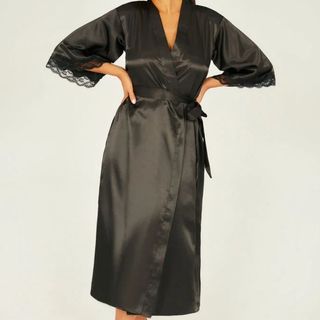 black long satin dressing gown