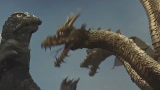 Ghidorah fights Godzilla in his debut movie Ghidorah, the Three-Headed Monster
