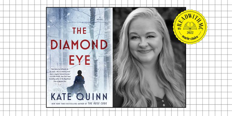 side-by-side image of author Kate Quinn and her book 'The Diamond Eye'