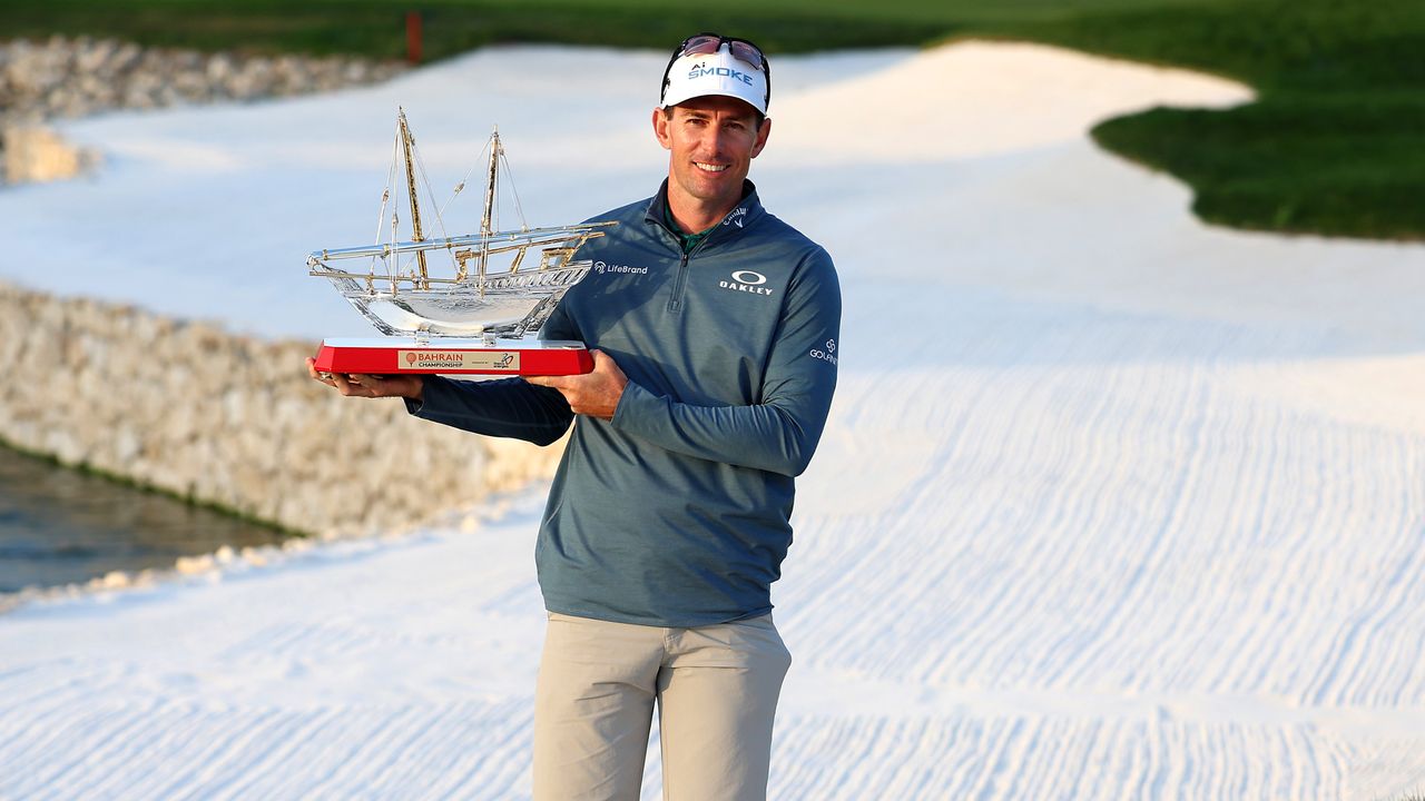 Dylan Frittelli with the trophy after his Bahrain Championship victory