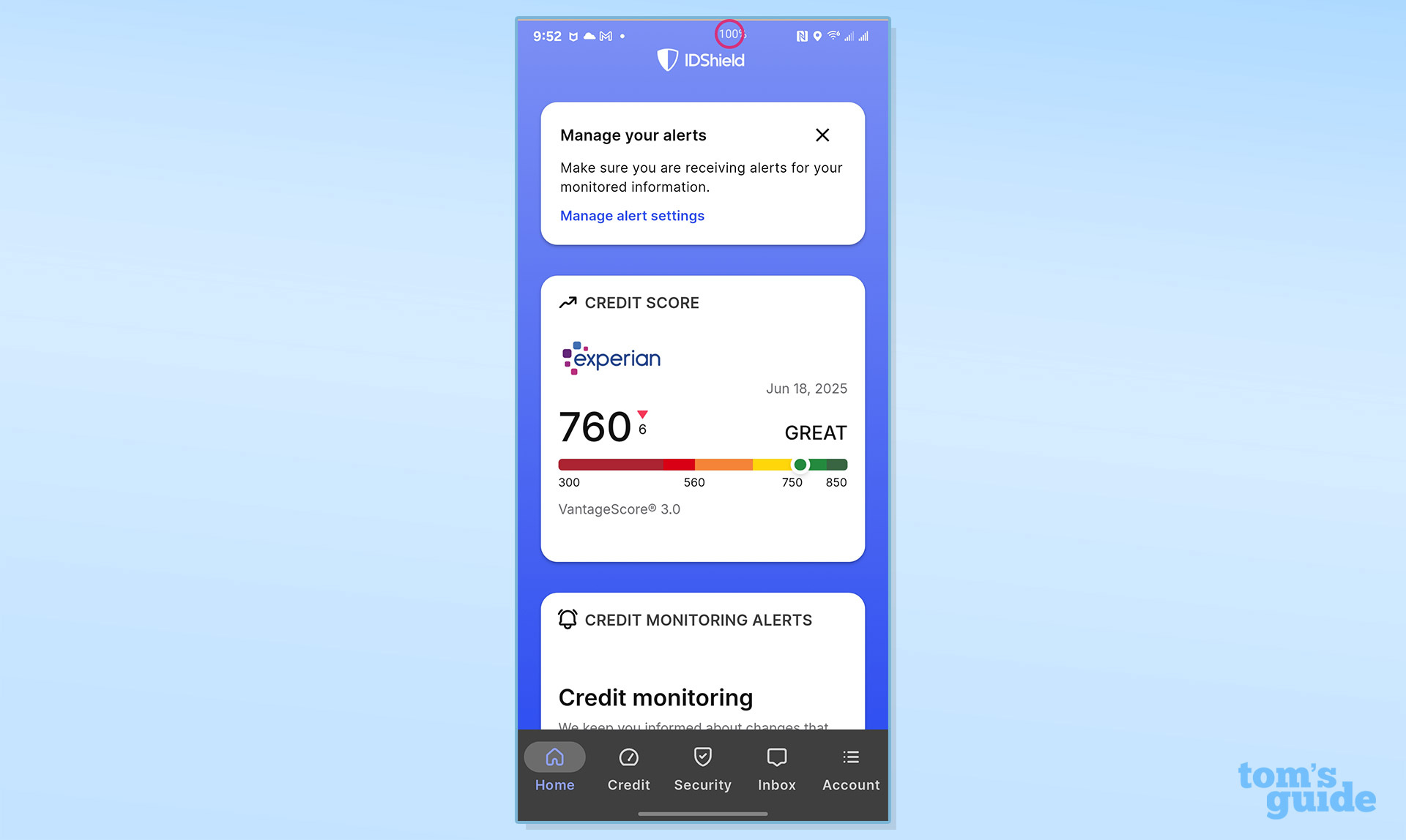 Screenshot of the IDShield app