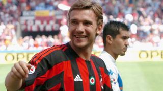 MILAN, ITALY ? MAY 16: Andriv Shevchenko of AC Milan celebrates after the Serie A match between AC Milan and Brescia on May 16, 2004 in Milan, Italy. (Photo by New Press/Getty Images)