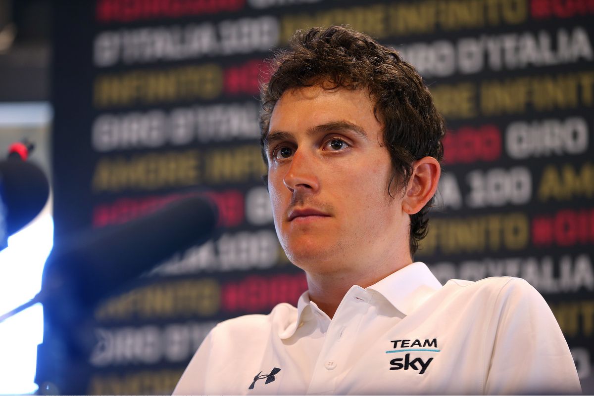 Geraint Thomas takes in the press conference