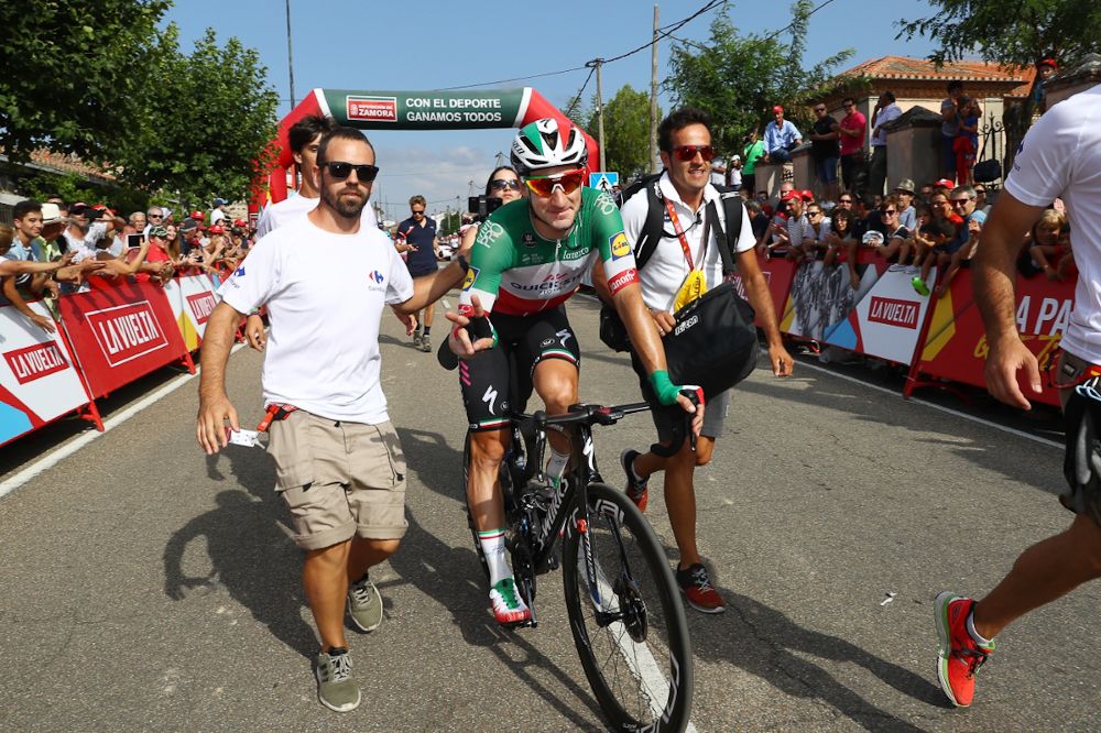 Elia Viviani after winning stage 10 at the Vuelta