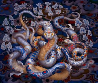 James Jean New Year Lunar art; a colourful snake