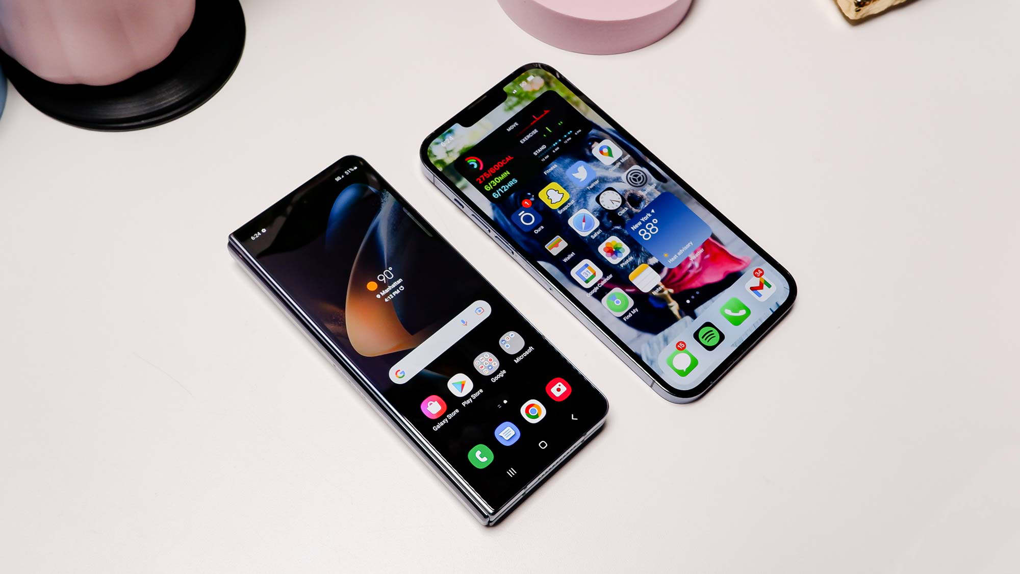 The Samsung Galaxy Z Fold 4 and iPhone 13 Pro Max side-by-side