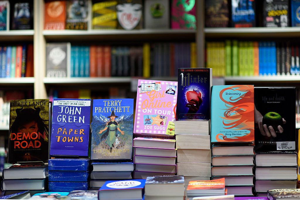 Books on display at a bookstore.