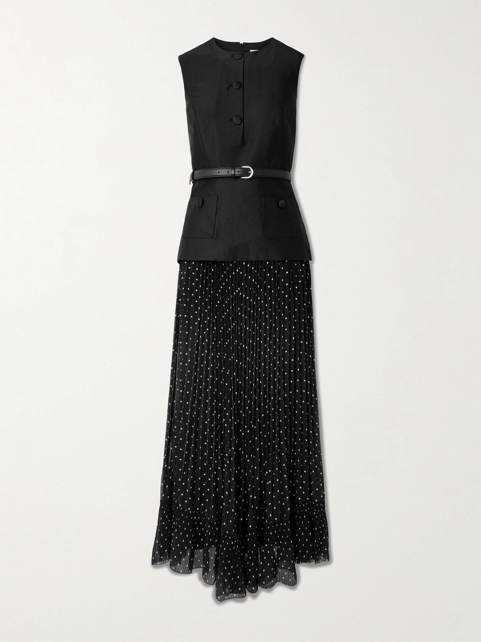 Belted Pliss&amp;eacute; Polka-Dot Satin and Taffeta Midi Dress