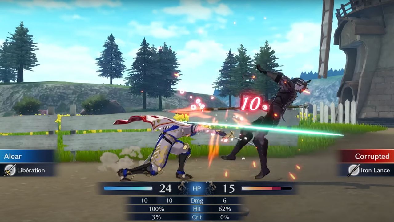 Fire Emblem Engage: Alear fighting enemy