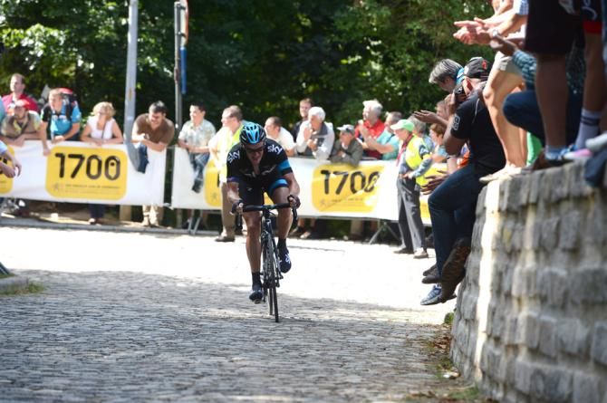 Ian Stannard climbing the Muur