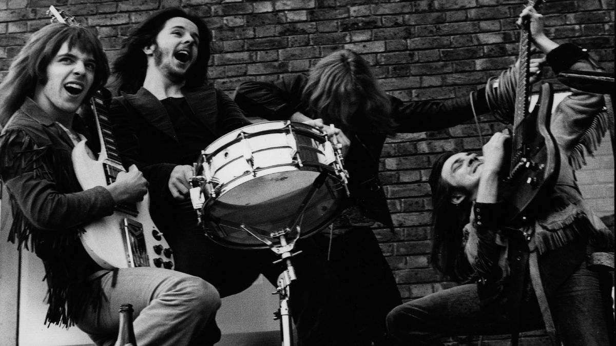 Humble Pie on July 13, 1970: From left to right; Peter Frampton, Jerry Shirley, Gregg Ridley and Steve Marriott (1947 - 1991).