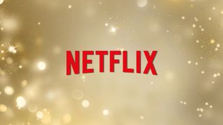 Netflix logo on a gold sparks background