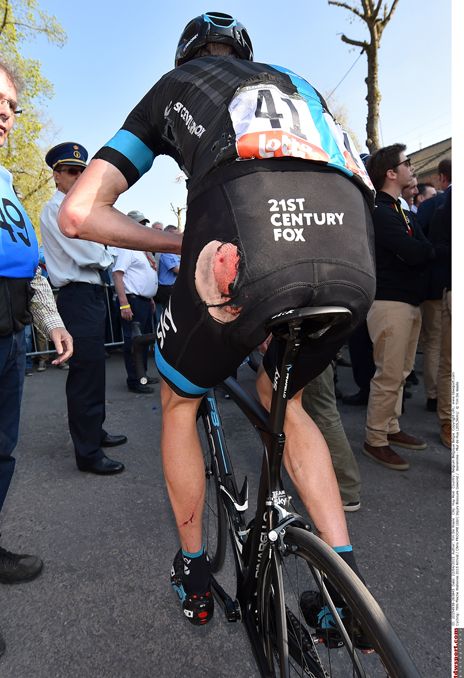 Chris Froome finishes on the Mur de Huy