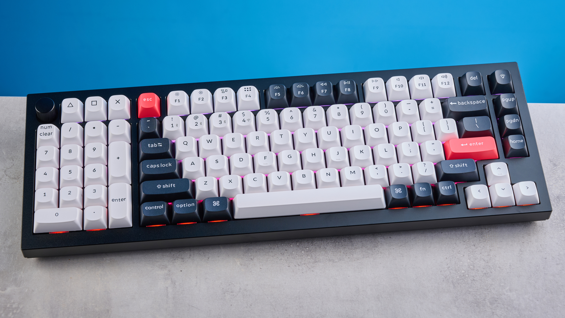 A black, white and red Keychron Q12 HE gaming keyboard with Hall Effect switches