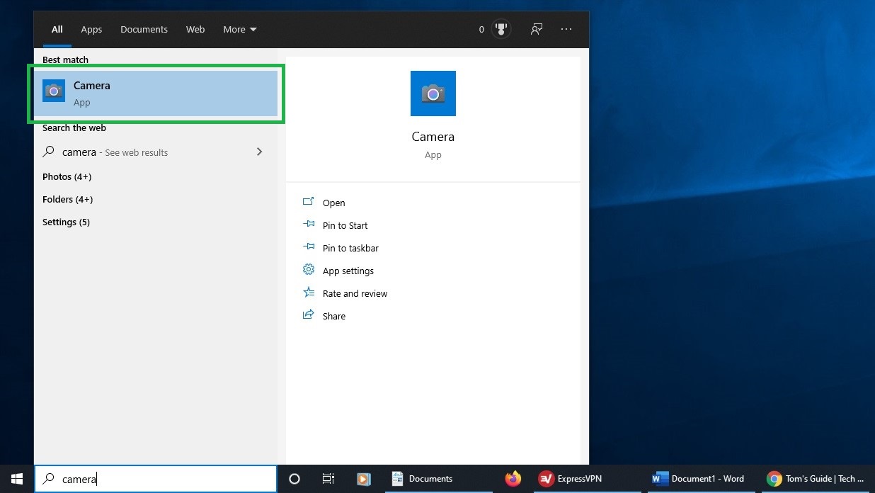 How to test a webcam in Windows 10 step 1: Open the Camera app