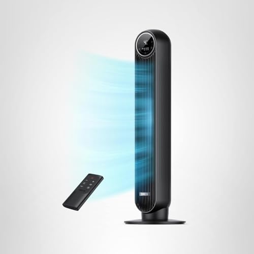 Dreo Tower Fan for Bedroom, 2026 Upgraded Dc Motor, 28ft/s High Velocity, 20db Ultra Quiet Standing Fan, 8 Speeds 4 Modes, 90&amp;deg; Oscillating Bladeless Fan for Indoors, Floor Fans With Remote, Black