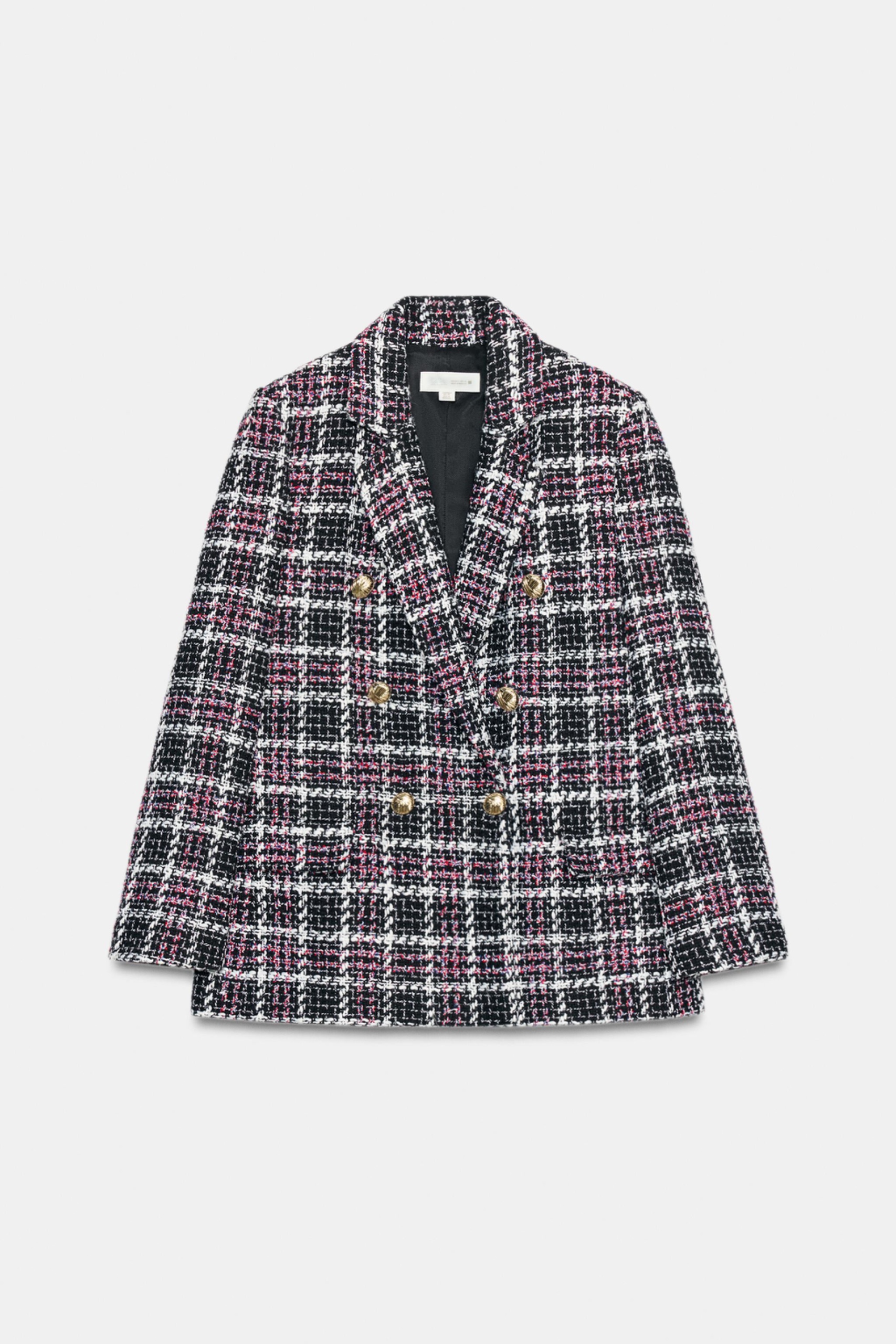 Structured Plaid Blazer - Black / White - Xs