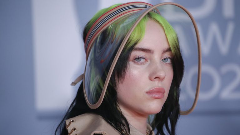  Billie Eilish attends The BRIT Awards 2020 at The O2 Arena on February 18, 2020 in London, England. 