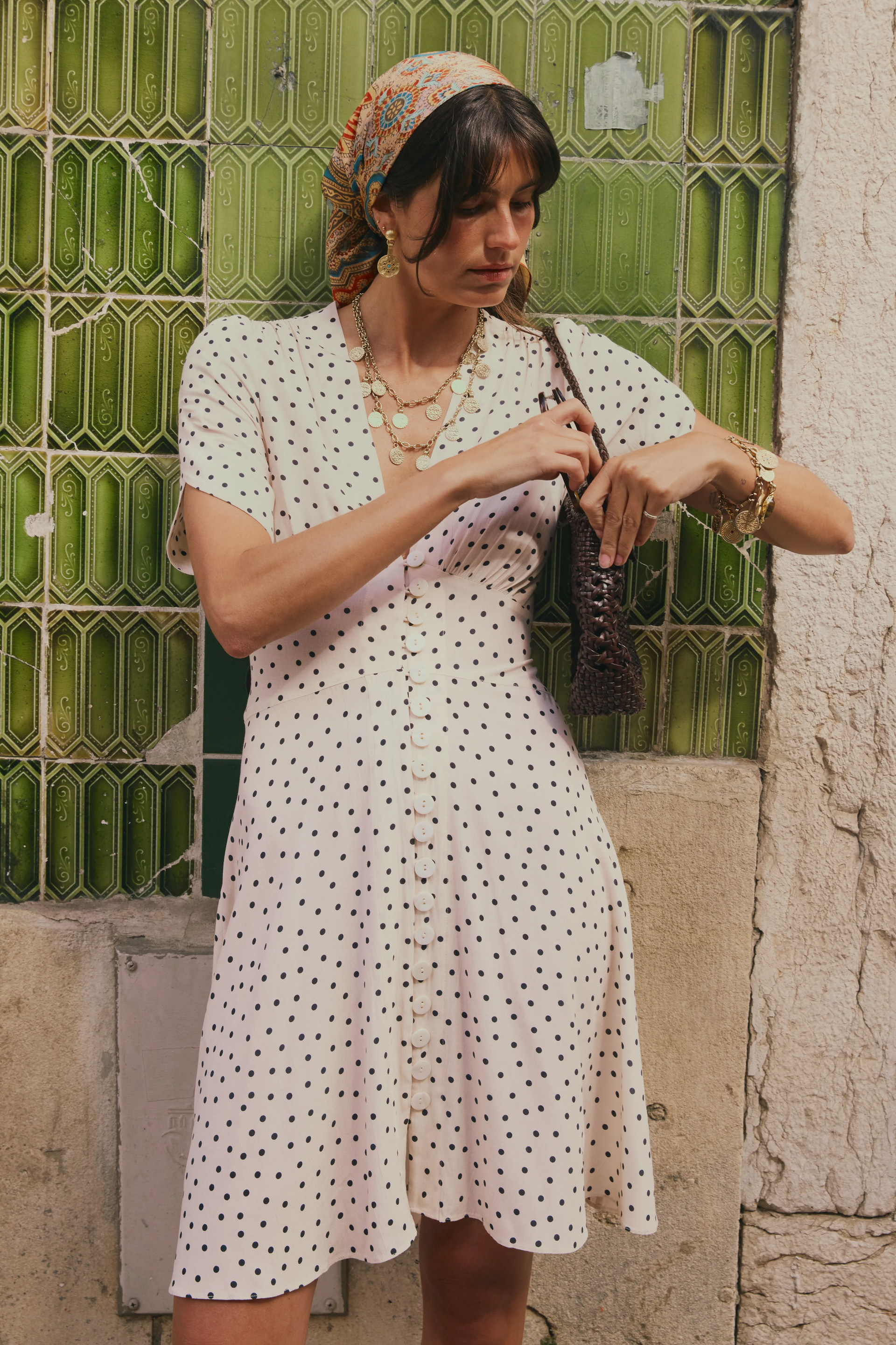 Sakura Mini Dress in White Layla Dot Ivory