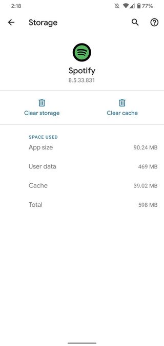 Clearing app data storage for the Spotify app