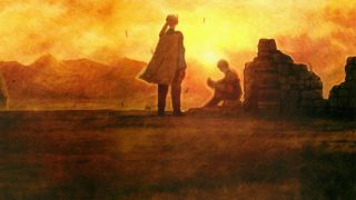 Best PS1 games – Final Fantasy Tactics screenshot of two characters during a sunset.