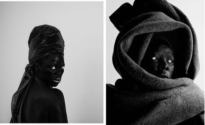photographic portraits of woman face on, from the exhibition In and Out of Time at Gallery 1957, Accra, Ghana