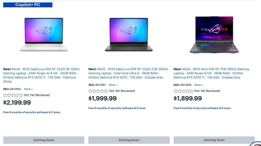 Best Buy RTX 50-series Laptops listing