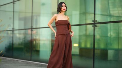  Heart Evangelista wearing brown top and handbag during NYFW - gettyimages1680186732 