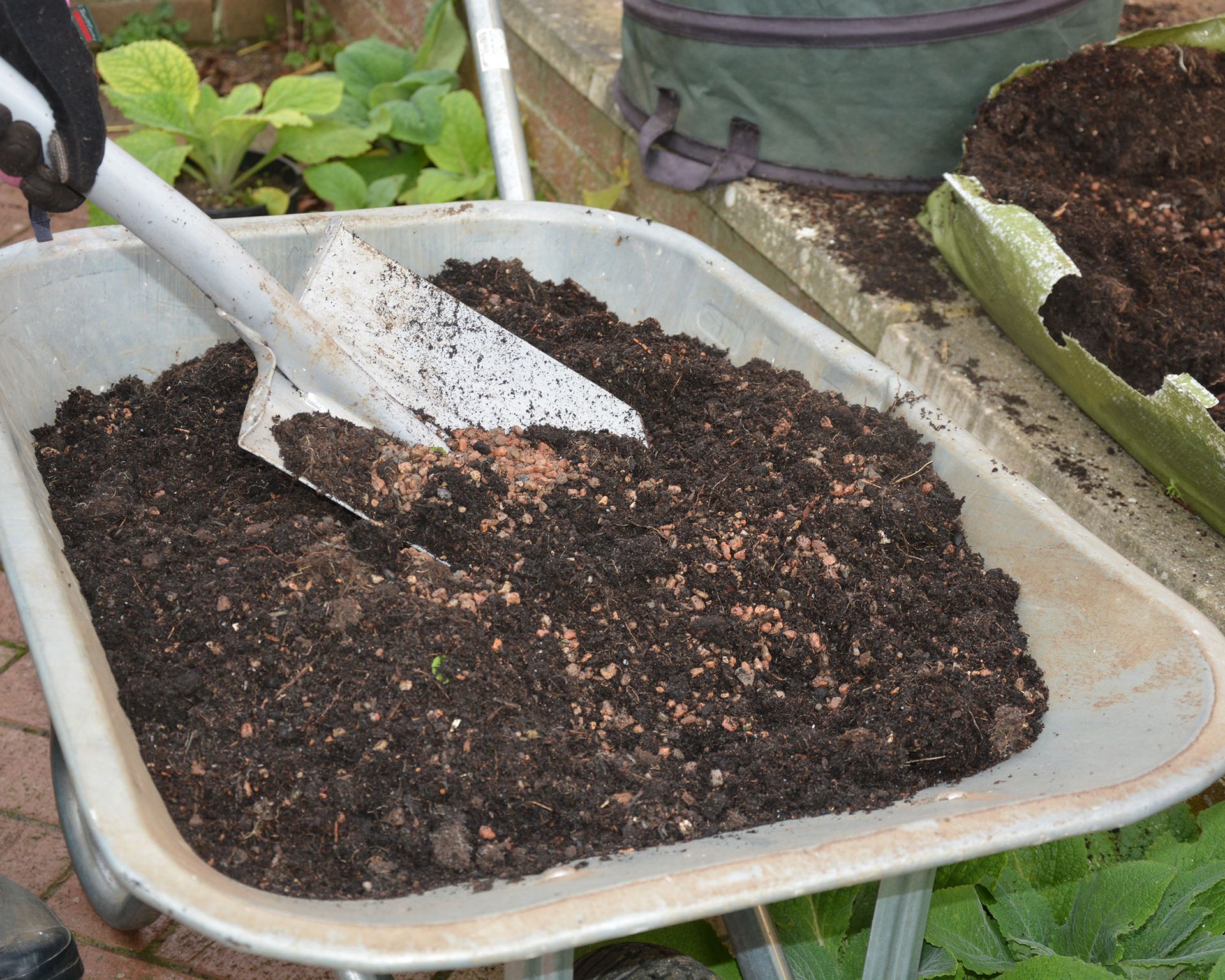 wheel barrow with compost