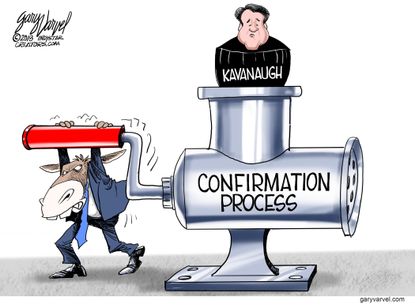 Political cartoon U.S. Supreme Court confirmation Brett Kavanaugh democrats