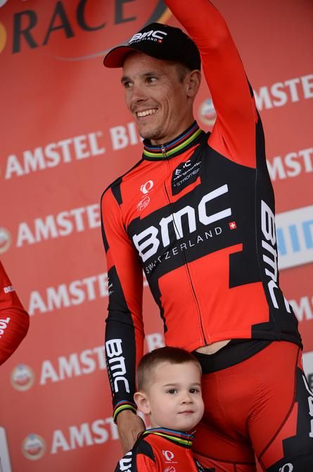 Philippe Gilbert (BMC) brought his son onto the podium to celebrate his Amstel Gold Race win