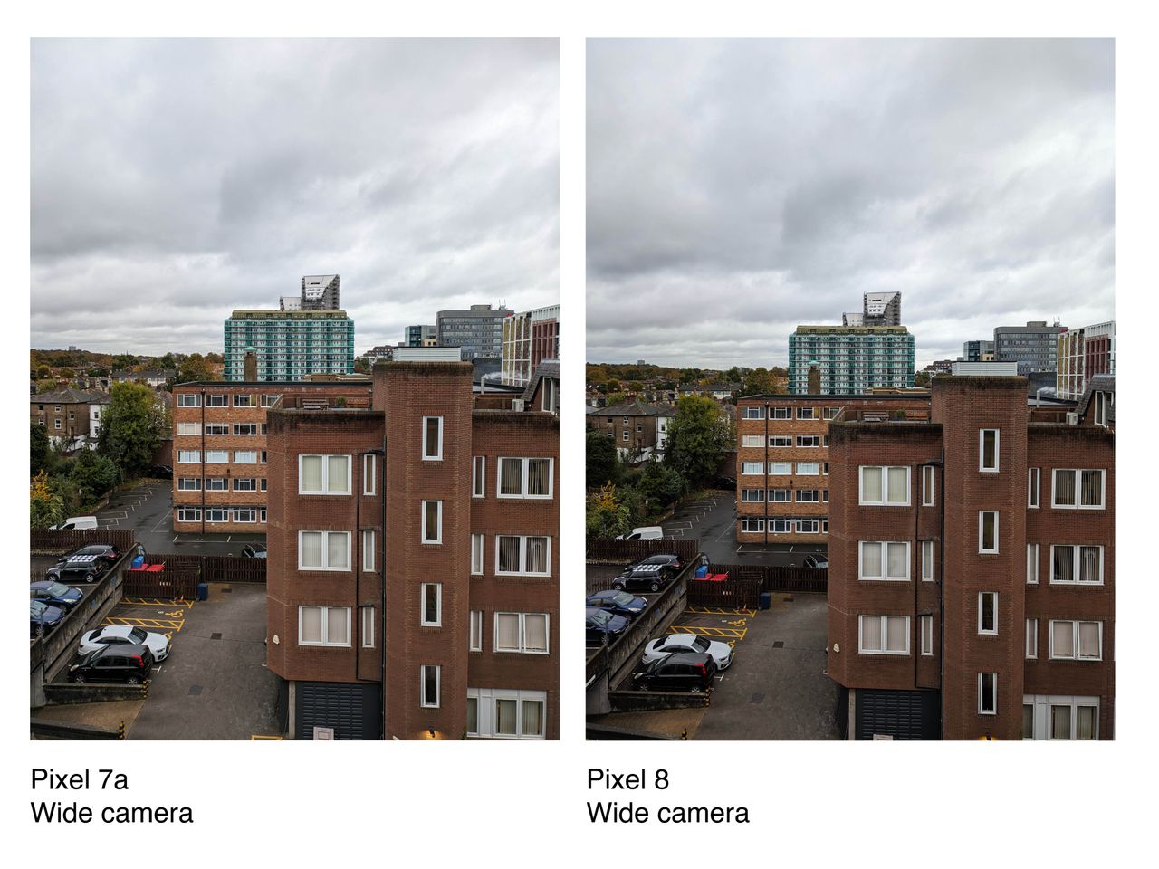 Comparison photos captured on the Google Pixel 7a and Pixel 8