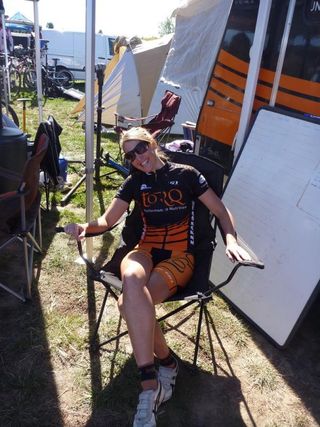 Jo Wall relaxes at the 24-hour solo championships
